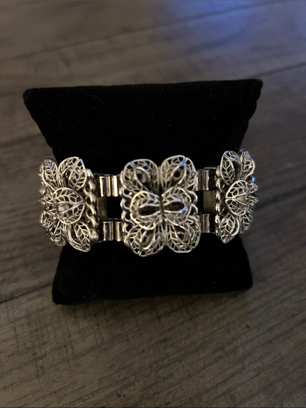 Vintage Silver Filigree Floral Link Bracelet